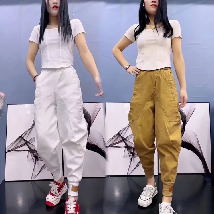 牛仔年春夏新款时尚休闲洋气松紧高腰显瘦哈伦萝卜老爹裤百搭宽松