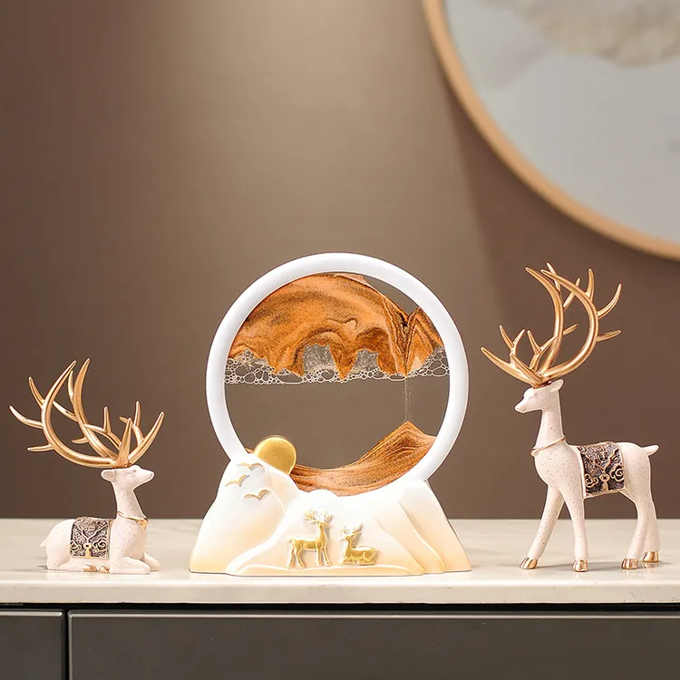 招财鹿流沙画简约家居客厅酒柜装饰品玄关电视柜新房新居礼品摆件