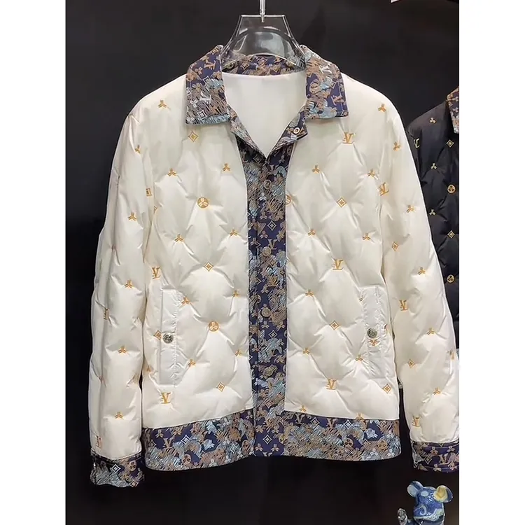 高品质潮流时尚字母刺绣翻领百搭棉服冬季新款男士欧货白棉服外套