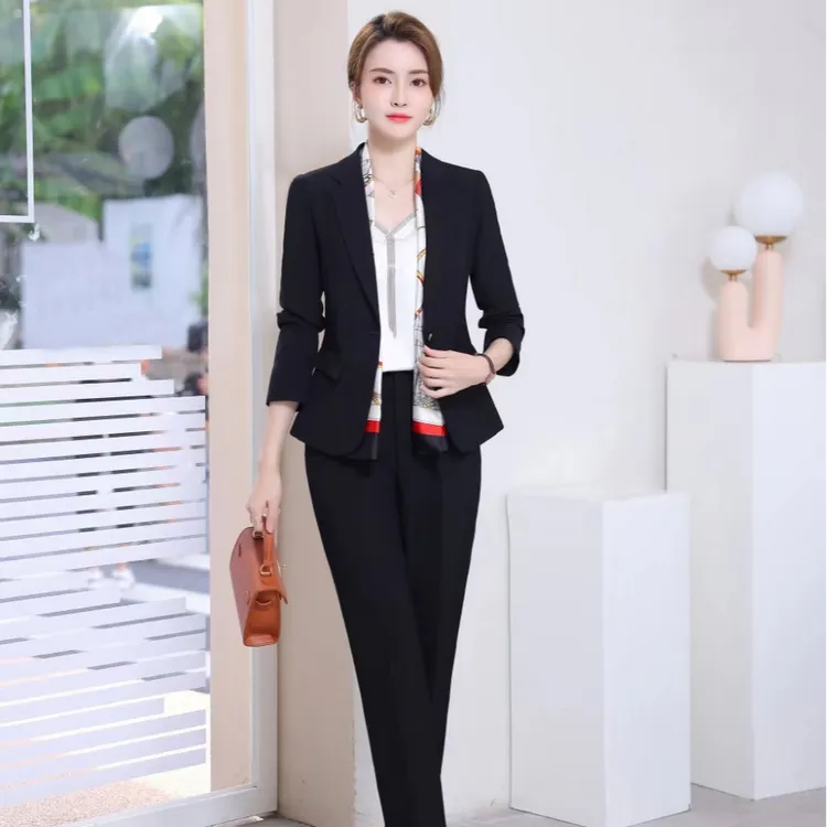 女士秋冬休闲黑色韩版西服西裤气质时尚正装显瘦修身长袖职业装