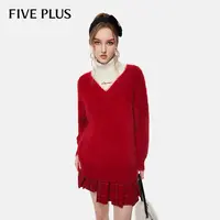 FIVE PLUS冬装仿貂绒长袖针织衫假两件露肩高领上衣2TN4035150