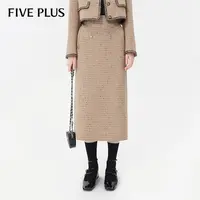 FIVE PLUS秋装小香风半身裙女长裙子法式高腰直筒开叉2TN3074320