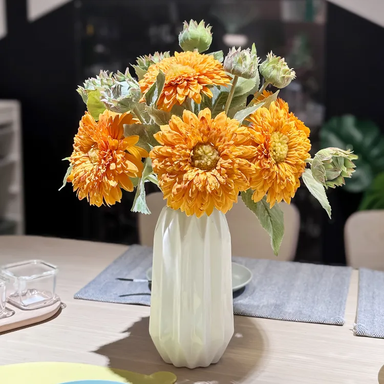 泰迪向日葵仿真花客厅餐桌假花装饰摆件复古油画假花手捧花束拍照