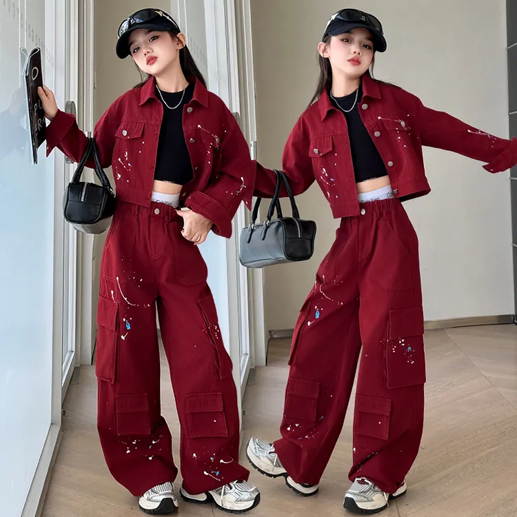 女童春秋款牛仔裤套装2025新款儿童街舞外套长裤女孩休闲两件套潮