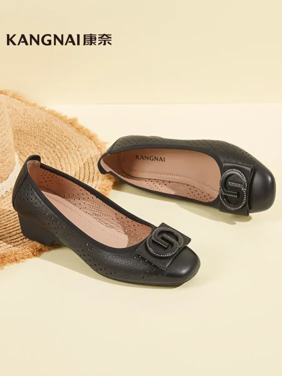 康奈女鞋11134053-517专柜同款牛皮舒适圆头打孔透气百搭鞋