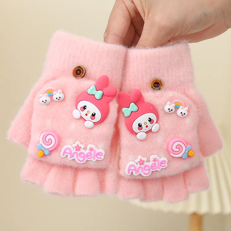 儿童手套女冬季保暖3-16岁女童可爱兔子学生写字卡通翻盖女孩公主