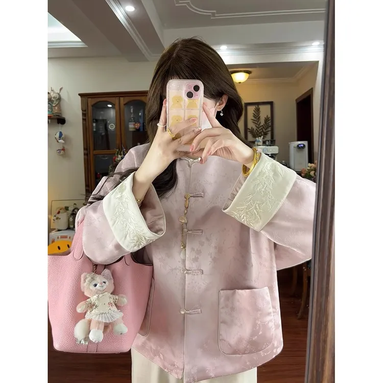 新中式国风女装高端唐装上衣2024早春新款高级感超好看粉色短外套