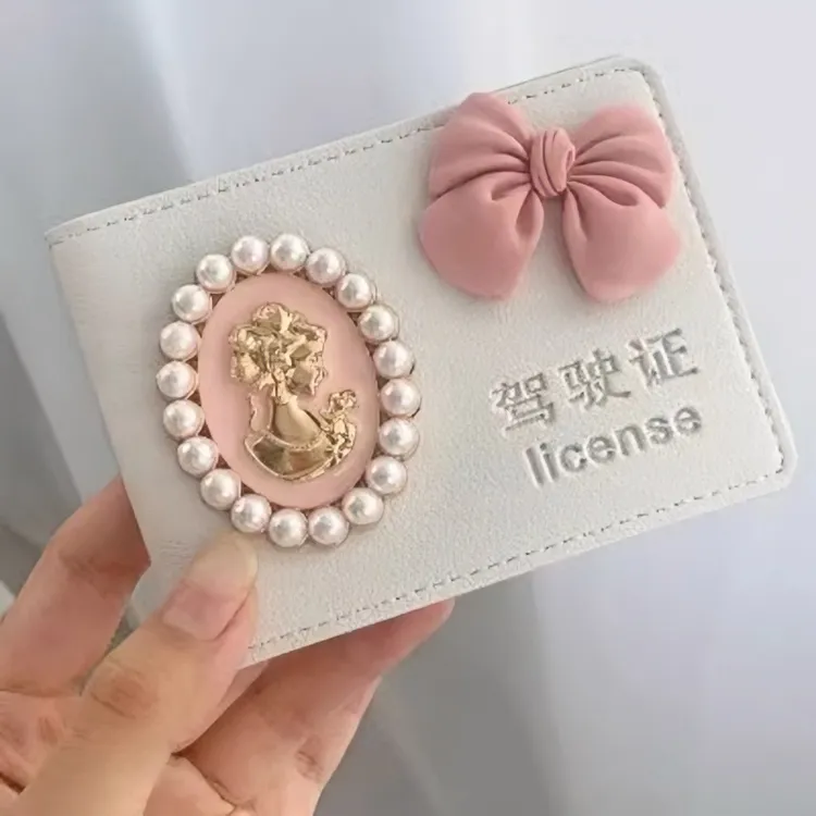 珍珠女神驾驶证保护套蝴蝶结行驶证皮套轻奢驾驶证女士机动车卡套