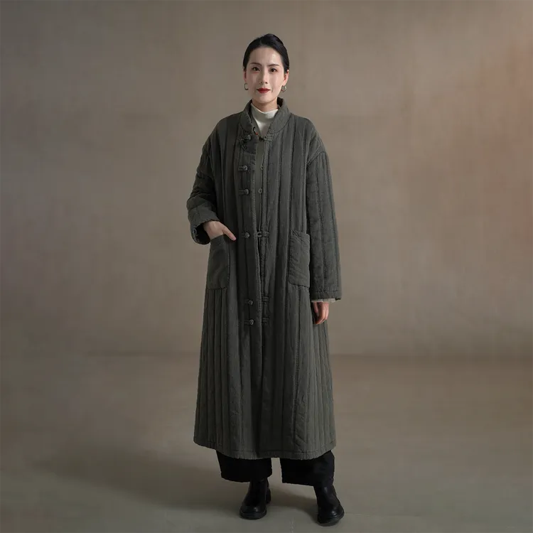 【以之】设计师原创立领斜襟盘扣袍子宽松显瘦复古新中式棉衣