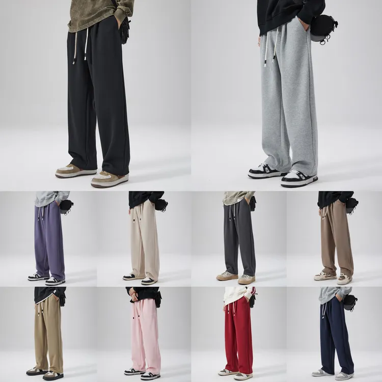 秋冬宽松直筒休闲裤加绒加厚阔腿长裤垂坠感百搭纯色休闲运动卫裤
