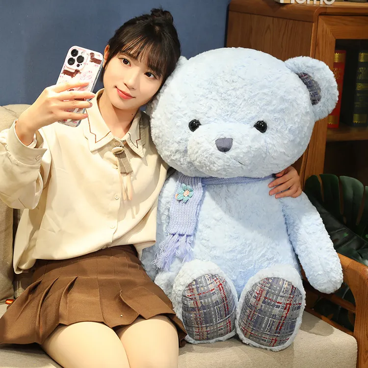 甜心七彩熊软萌蓝色兔毛绒毛绒玩具柔软舒适公仔手工玩偶陪伴可爱