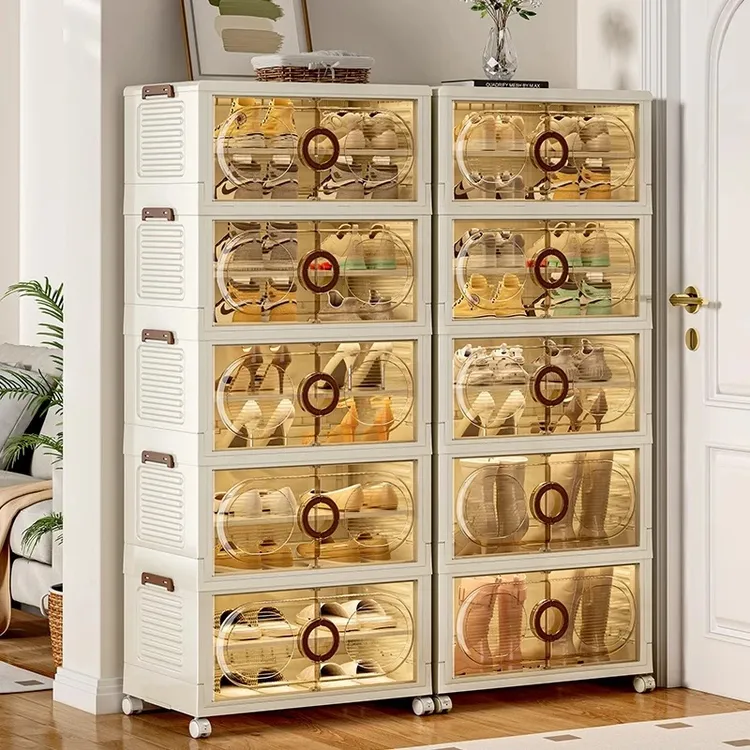 奇喵免安装抽屉式透明折叠鞋柜家用客厅门口简易鞋子防尘收纳箱