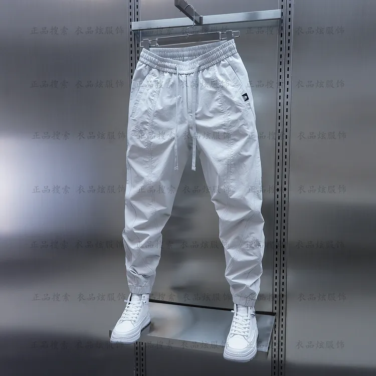 男士新款纯色哈伦休闲裤百搭刺绣束脚裤春夏薄款小脚裤