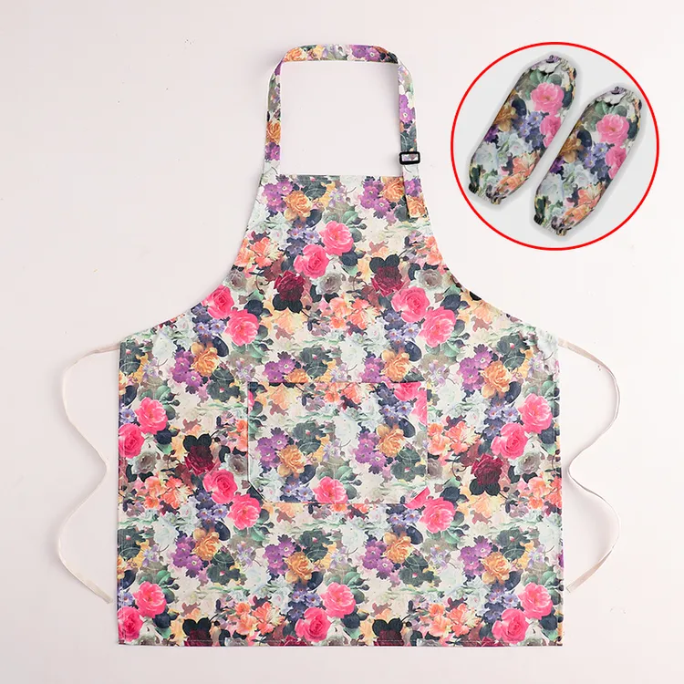 帆布防水围裙套袖套装手袖家用厨房防油污防脏清洁工作服网红围裙