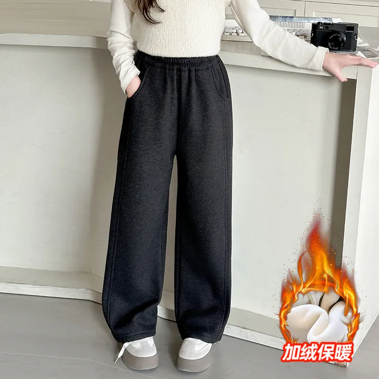 女童冬装加绒裤子2024新款中大童秋冬款加厚一体绒冬季儿童糯米裤