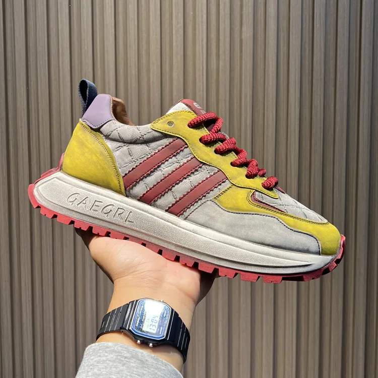 时尚擦色做旧厚底阿甘鞋2024秋季新款百搭软底舒适男士潮流休闲鞋