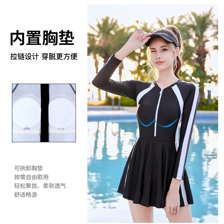 佑游101805泳衣女2025新款专业遮肉显瘦保守MM长袖游泳大码泳衣