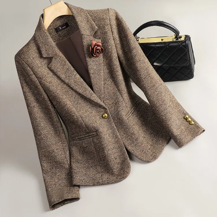 西装外套女2025新款秋冬气质羊毛西服上衣收腰短款休闲高级感外套
