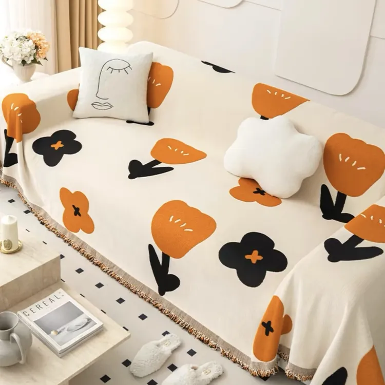 四号链接高货蘑菇花防滑一片式沙发巾加厚加密网红全盖盖布巾