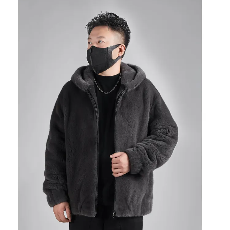 哥尔墨丹麦短二天鹅绒等级水貂外套连帽秋冬男士休闲皮草男款男装