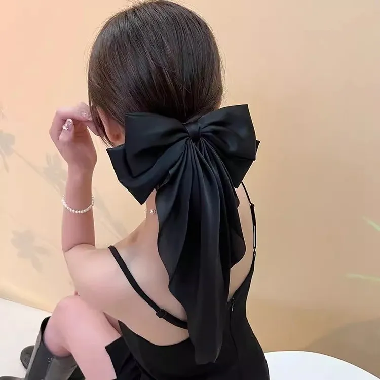 婉之恋法式温柔气质长款飘带超大蝴蝶结发夹弹簧夹后脑勺发卡发饰