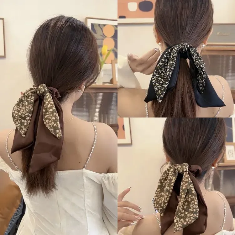 婉之恋春夏飘带碎花发圈韩版田园风蝴蝶结大肠圈皮筋新年头饰发绳