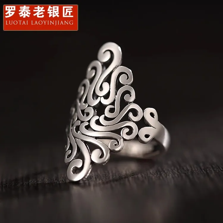 罗泰老银匠 925银戒指 祥云戒指女士年轻款复古风小众设计高级感