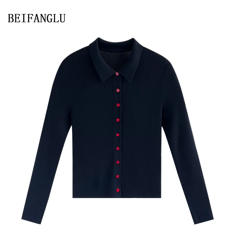 北方鹿【100%可机洗精纺羊毛】气质POLO领坑条针织衫6286