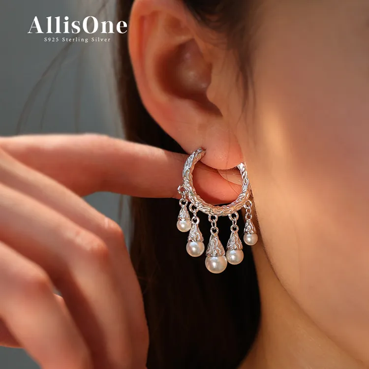 苿默 925银仿珍珠耳饰 大号原创设计流苏新中式轻奢小众首饰银饰