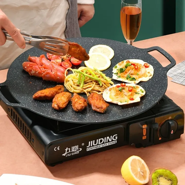 多功能户外露营加厚烤盘韩式烤肉盘卡式炉烧烤盘铁板麦饭石煎肉盘