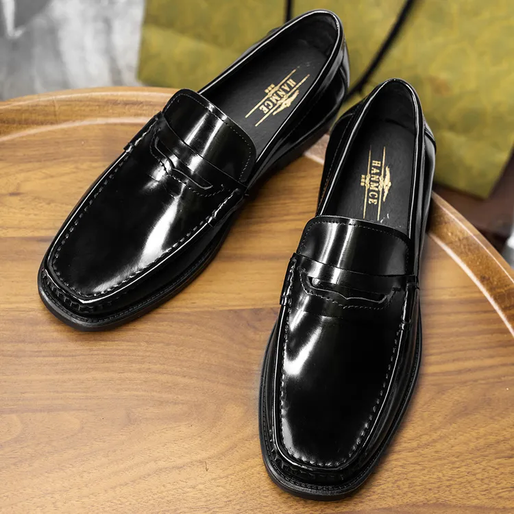 漆皮休闲皮鞋男英伦软底软面乐福鞋亮面手工高端一脚蹬懒人豆豆鞋