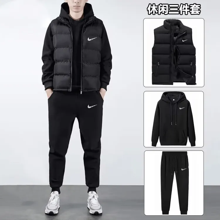 品牌秋冬季新款运动套装男士时尚潮韩版连帽卫衣卫裤棉马甲三件套