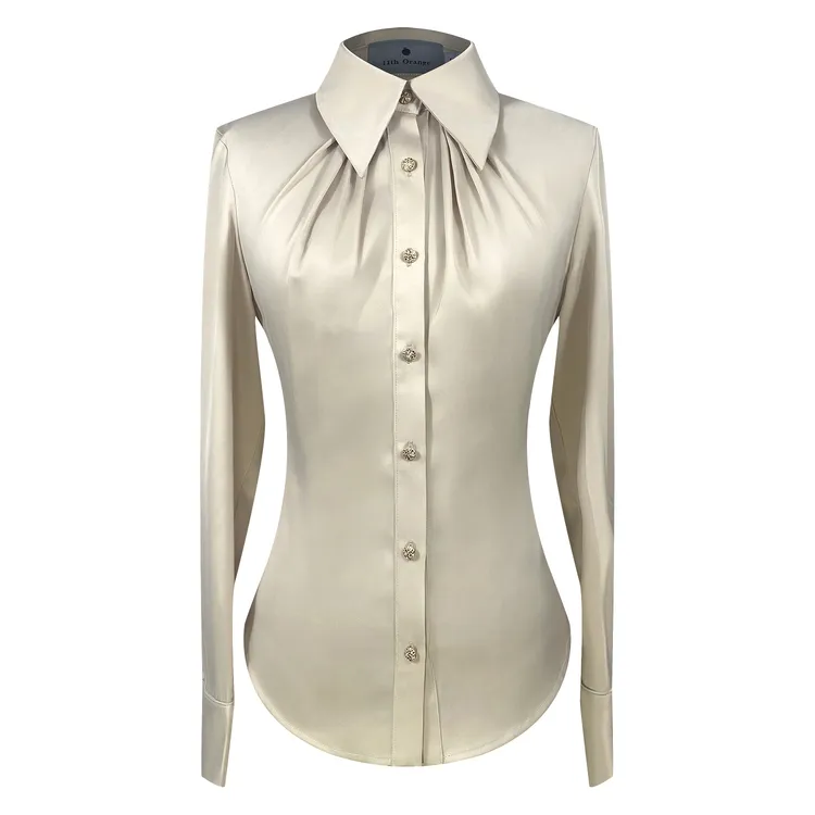 衬衫chic香槟色别致收腰小众设计御姐气质通勤高级感醋酸缎面衬衣