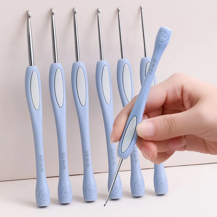 沪牌灰色钩针不锈钢圆尾防滑专用塑柄钩针diy毛线钩织毛线钩针