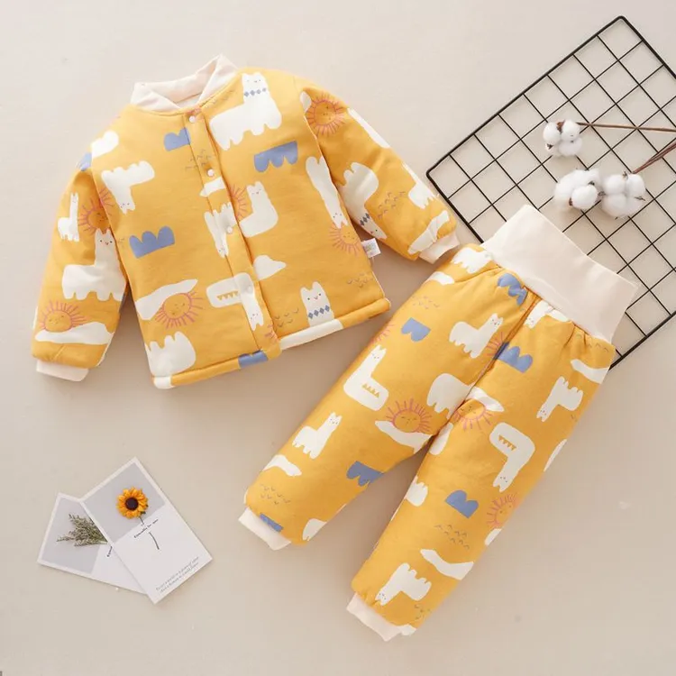 宝宝手工棉衣 儿童手工棉花棉衣套装 加厚分体高腰棉花棉袄棉裤