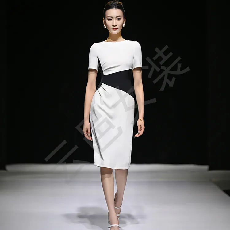 2025夏季新款黑白拼接连衣裙气质名媛季修身女神范高级时尚感女装