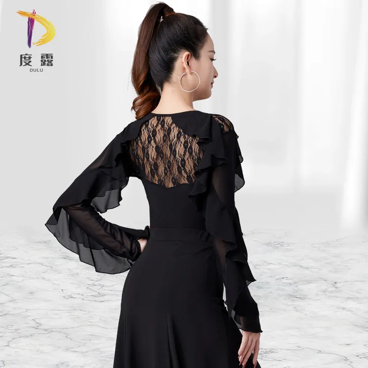 高端国标摩登舞连体上衣女带胸垫舞衣新款时尚跳交谊舞拉丁舞服装