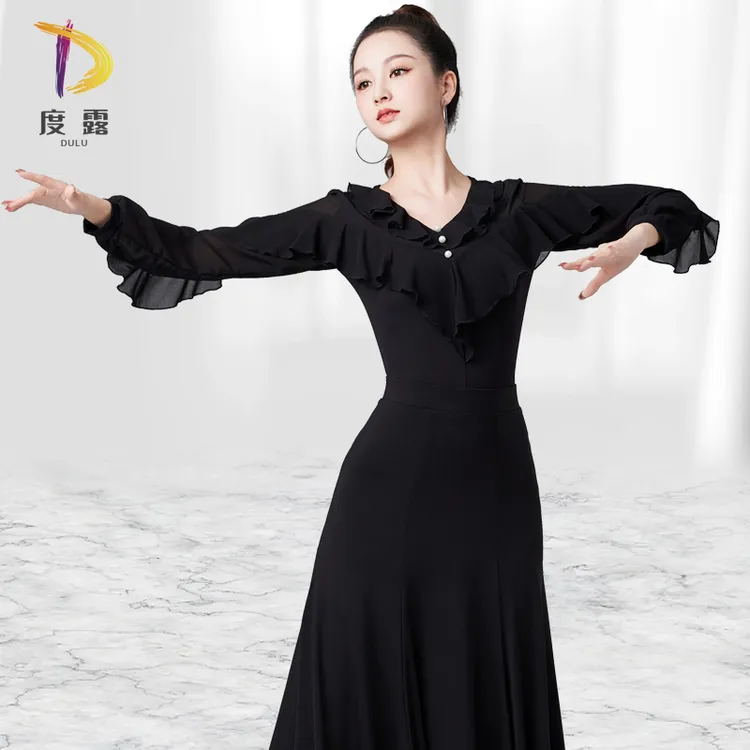 国标摩登舞原创连体上衣女秋冬长袖交谊舞新款高端女士舞衣拉丁舞