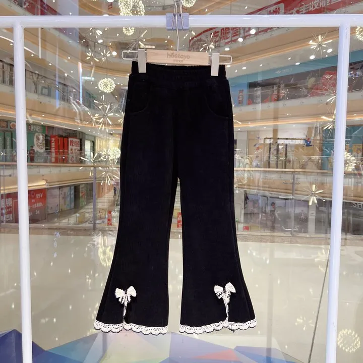 皇室童缘童裤专家冬季女童蝴蝶结灯芯绒加绒喇叭裤17830372001