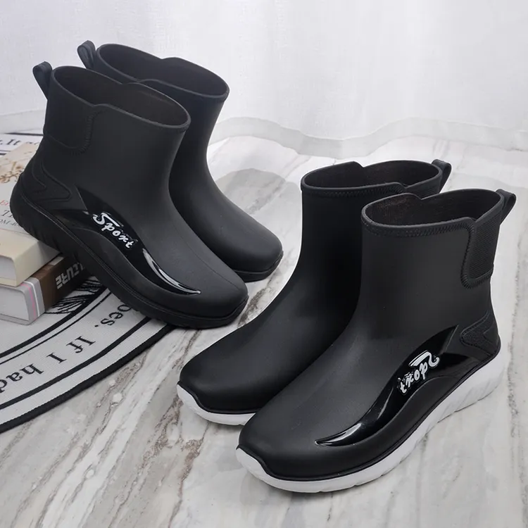 时尚男士短筒雨鞋防水鞋平底防滑雨靴厚底工作鞋加绒保暖轻便水靴