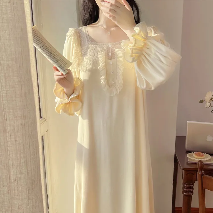 BIEN海岛绒睡裙女秋冬季2025新款法式公主风家居服可外穿薄绒睡衣