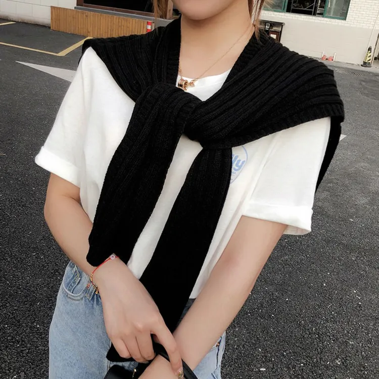 针织外搭披肩加厚百搭针织围巾女春秋装饰搭肩春季时尚披肩开衫