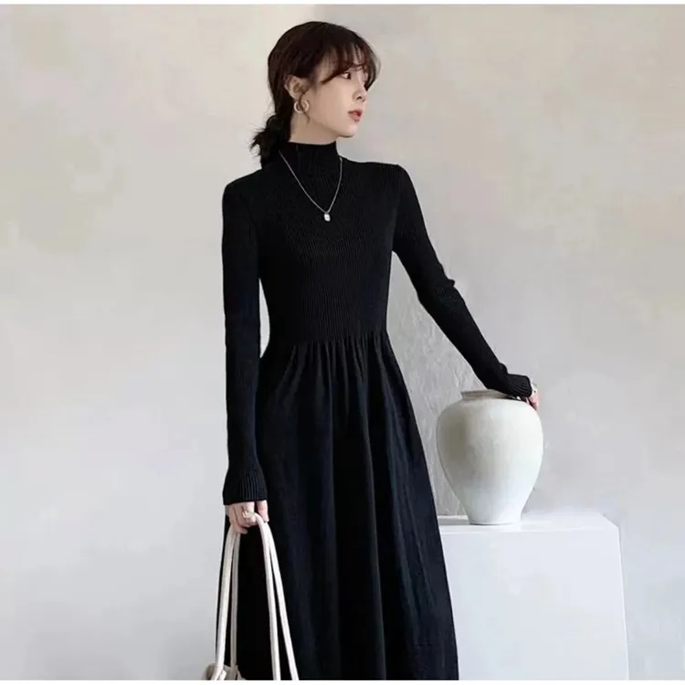 【优质版】加厚孕妇秋冬半高领打底内搭裙百搭显瘦气质纤绒纱针织裙