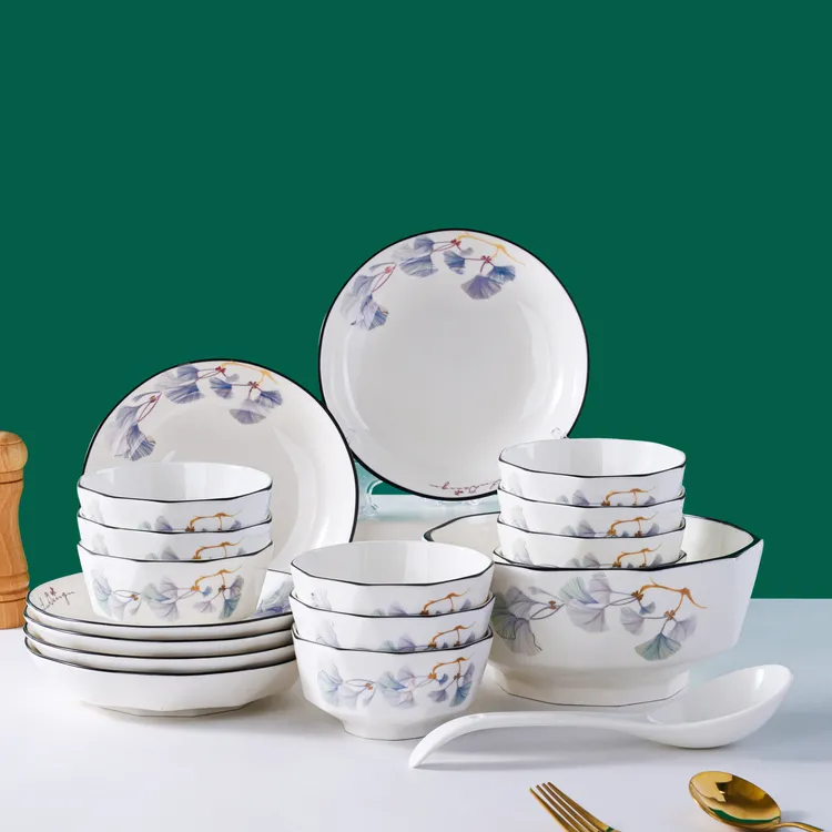 句途浪漫情缘新18件套碗盘套装家用米饭碗菜盘子鱼盘陶瓷餐具套装