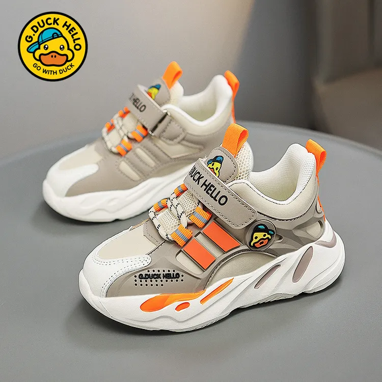 小黄鸭童鞋男童运动鞋2025新款秋季皮面防水儿童鞋子轻便软底跑鞋