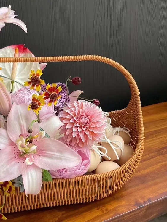 藤编手提插花仿藤手工编织花篮月子花篮拍照水果鸡蛋花篮产妇十