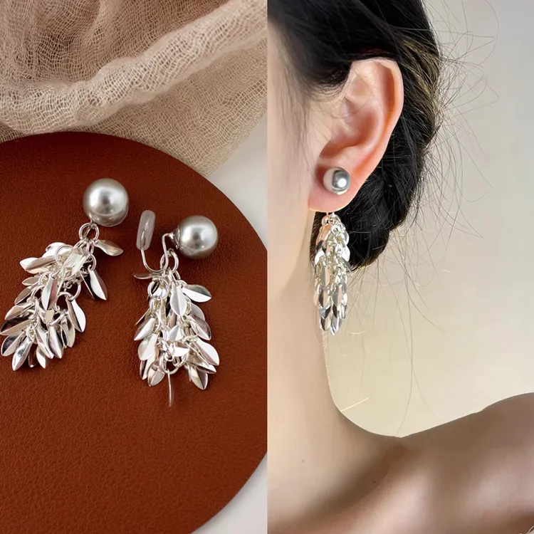 铜合金耳饰 无耳洞「千树繁花」秋叶流苏清冷耳针方圆脸蚊香盘耳夹