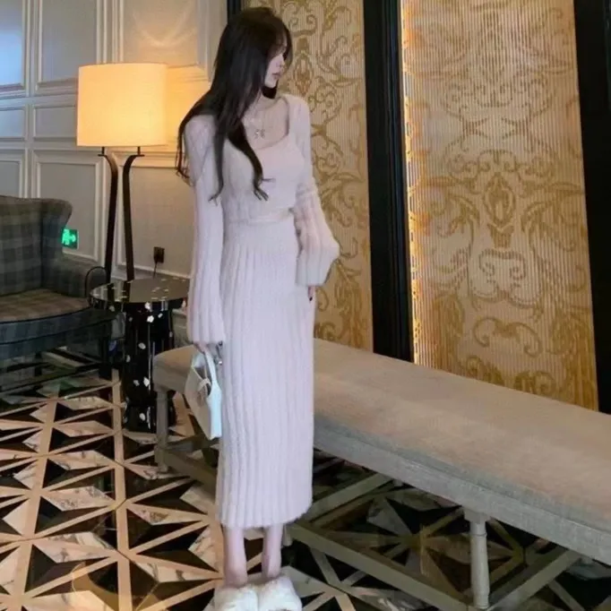 时尚纯欲水毛毛上衣半身裙显瘦半身裙半身裙蕾丝半身裙气质长袖