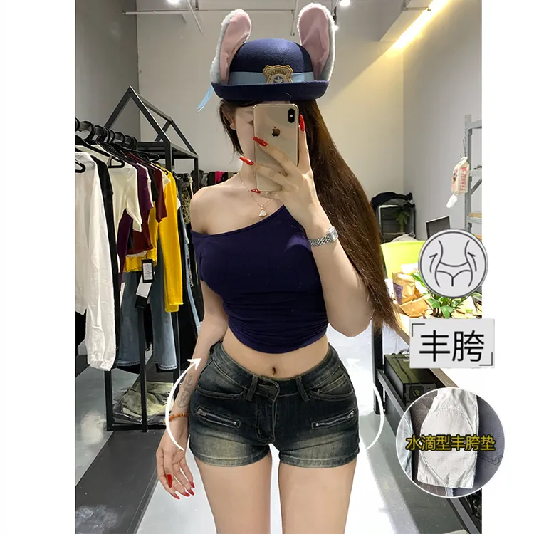 低腰水洗磨白丰胯牛仔短裤女2025年秋季新款辣妹紧身显瘦弹力热裤