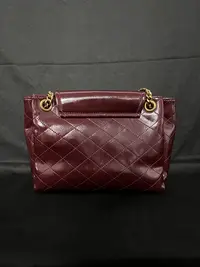 LQ-WITH-QUEEN真皮女包信菱格边-大号酒红色